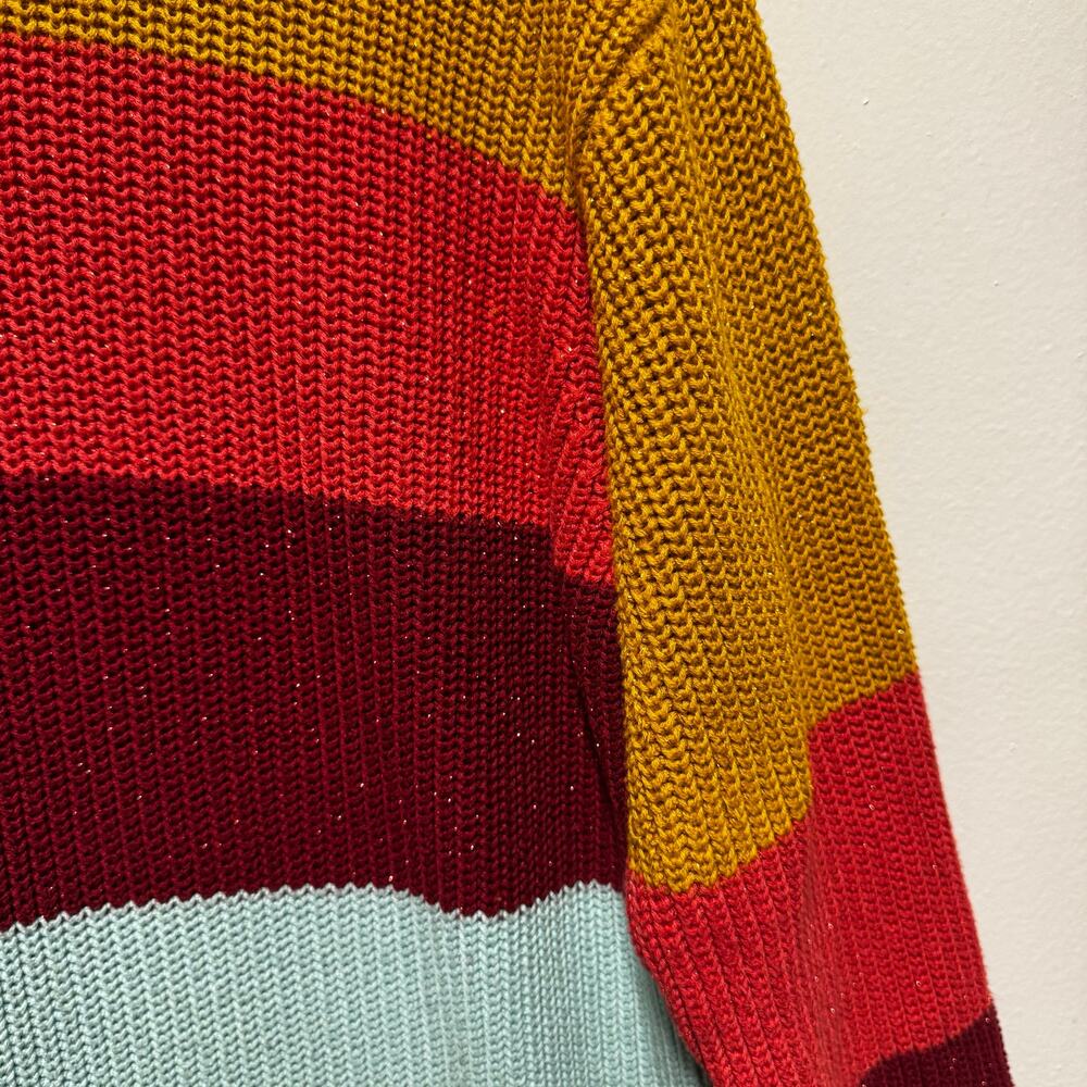 FARM Rio Striped Sweater Dress Chunky Ribbed Turtleneck L Cozy Fall Eclectic - Picture 4 of 13